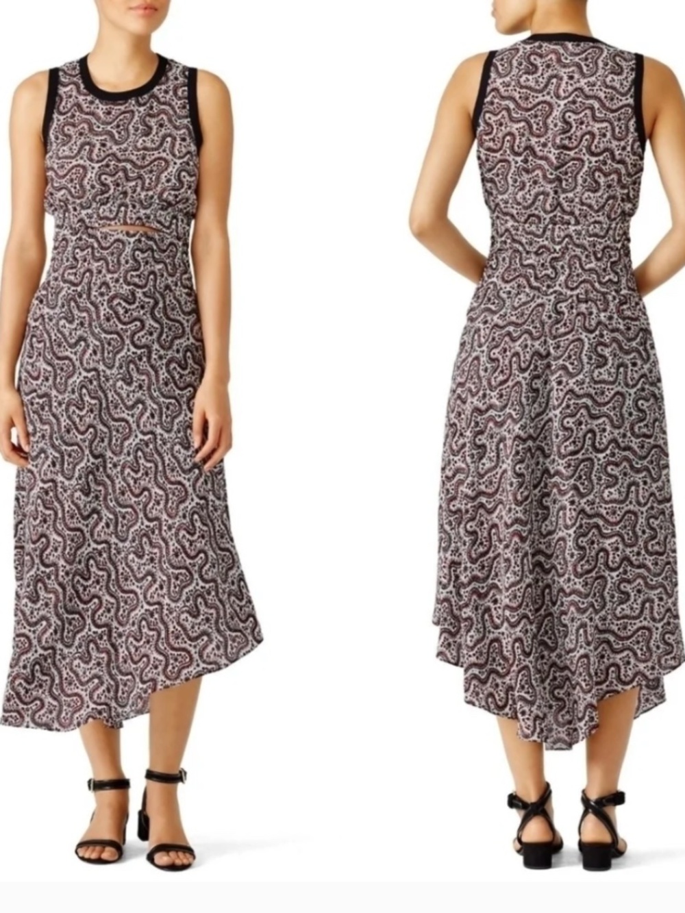 A.L.C. Sandra 100% Silk Paisley Smocked Cut-Out Midi Dress